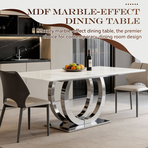 Rectangular Dining Table - Silver / White