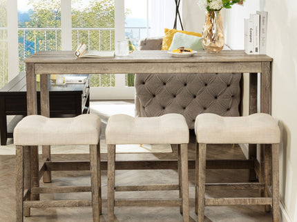 4 Piece Bar Table Set With Power Outlet, 3 Padded Stools