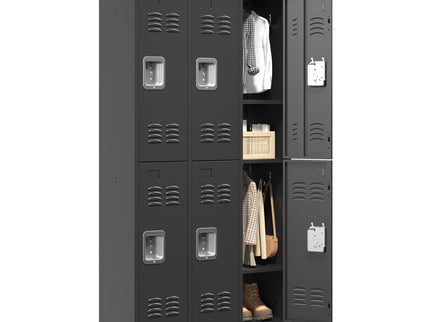 6 Door Lockers With Lock For Secure Storage - Black