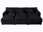 Black / 3 Seater Sectional Sofa With 3 Ottomans
