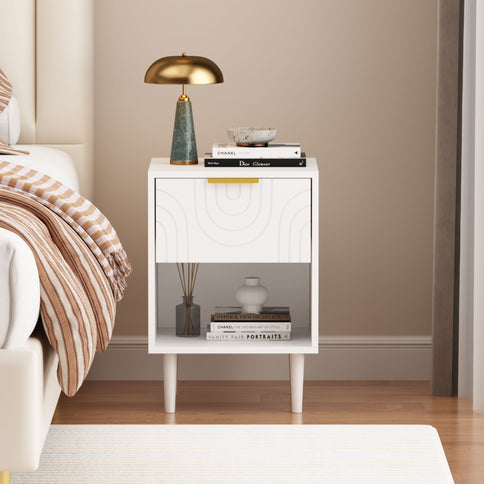 Nightstand With 1 Drawer And Open Shelf - White