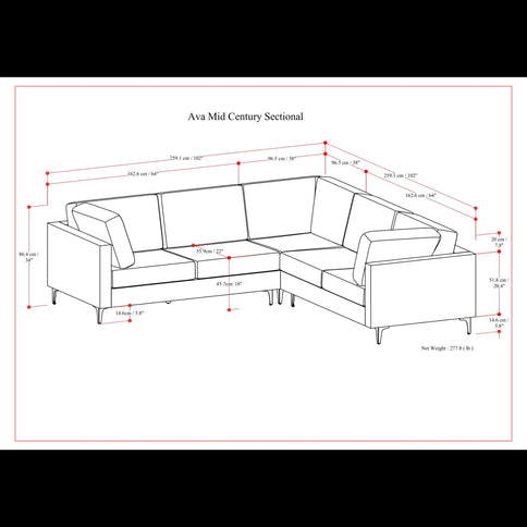 Ava - Mid Century Corner Sectional Sofa Handcrafted