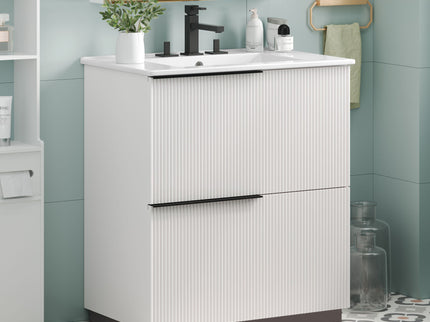 Fluted Bathroom Vanity With Ceramic Sink, Soft Close Slides