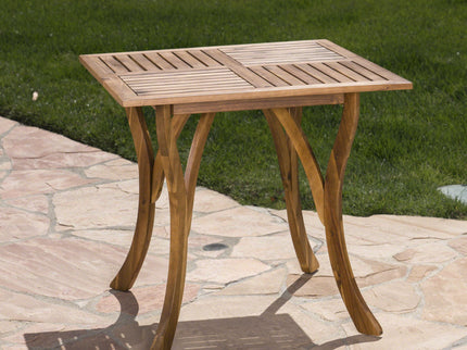 Outdoor Rectangular Table With Curved Legs And Perpendicular Wooden Slats Table Top