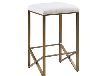 Backless Upholstered Counter Stool With Padded Seat - Ivory / Bronze