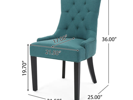 Dining Chair (Set of 2) With Upholstered Diamond Tufting And Espresso Birch Legs - Teal