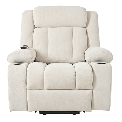 Power Lift Recliner Chair With Extended Footrest, Remote Control, Cup Holders, And Side Pockets
