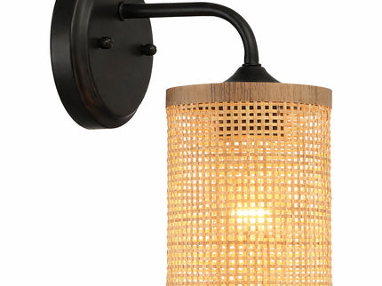 Reef - Single Lights Wall Sconce With Natural Shade Rustic Wicker Wall Light - Black / Rattan