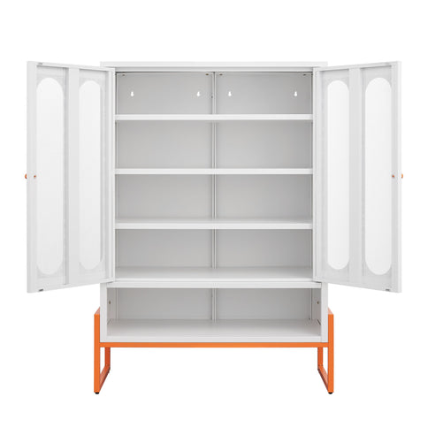 Modern Metal Shoe Cabinet With DoublebSided Doors And Adjustable Partitions
