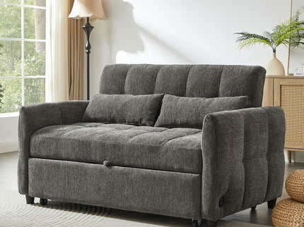 Loveseat Sofa Pull-Out Bed With Adjustable Backrest, 3 USB Ports And 2 Lumbar Pillows For Living Room