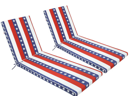2 Piece Outdoor Chaise Lounge Cushion Set, Replacement Cushions For Patio Furniture, Flag - Red Striped