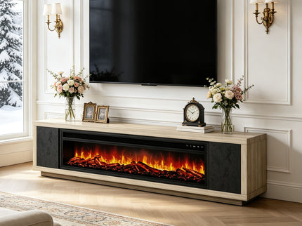 Fireplace TV Stand - Beige / Black