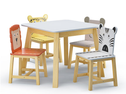 Kids Table And Chair Set With Cartoon Animals Design - White