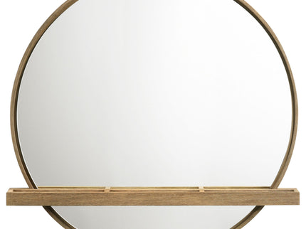 Benson - Round Vanity Wall Mirror With Shelf - Sand
