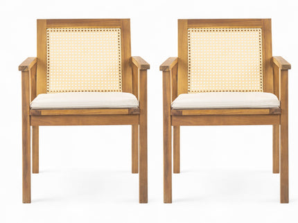 Preston - Outdoor Dining Chair With Cushion (Set of 2) - Teak / Beige