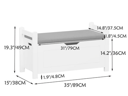 Kids Toy Box Chest Storage Cabinet With Cushion Seat Bench Flip Top Lid Safety Hinge - White