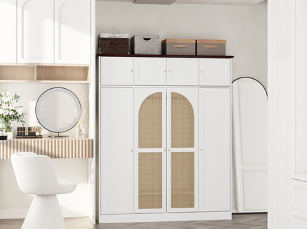 8 Door Armoire Wardrobe With Adjustable Shelves And Hanging Rod