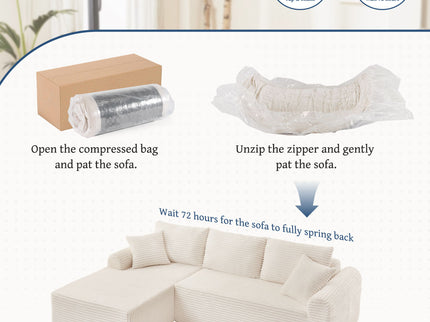 Modular Sectional With Arched Armrests, Includes 3 Back Cushions & 2 Throw Pillows