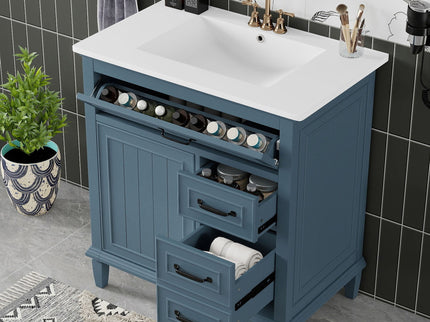 Bathroom Vanity With Sink Top, Flip Drawers, Adjustable Shelf