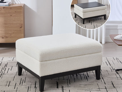 Upholstered Storage Ottoman With Reversible Lid Coffee Table With Rubberwood Legs