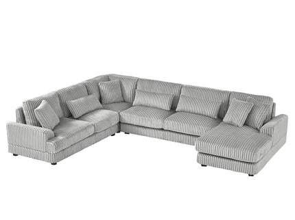 U - Shaped Sectional Sofa With Chaise Lounge, Oversized Living Room Sofa - Gray