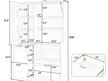 Tall Freestanding Kitchen Pantry Cabinet With Arched Glass Door