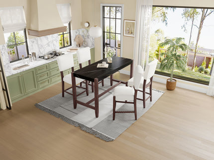 5 Piece Counter Height Dining Set, Bar Table With 4 Upholstered Chairs