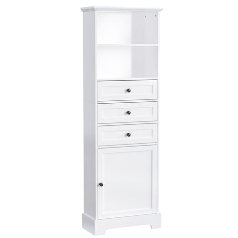Tall Storage Cabinet With 3 Drawers And Adjustable Shelves For Bathroom
