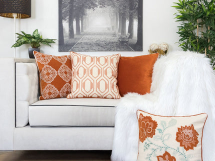 Geometric Embroidered Throw Pillow - Rust
