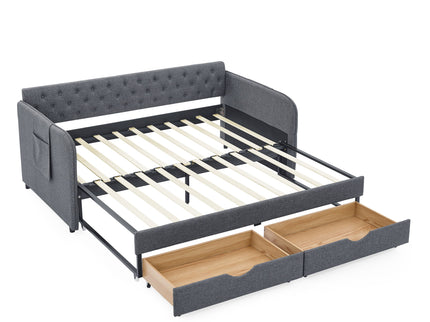 Daybed With Trundle And Storage Drawers, Flat Arms With Pocket