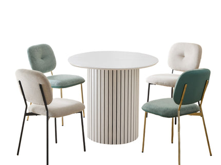 Modern 4 Person Dining Set With Bamboo & Table And Turquoise & Chairs Metal Legs, Space Saving Design - White