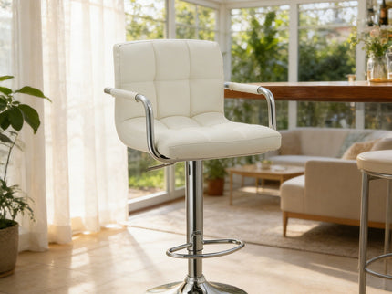 Adjustable Swivel Arm Bar Stool With Cushion - White