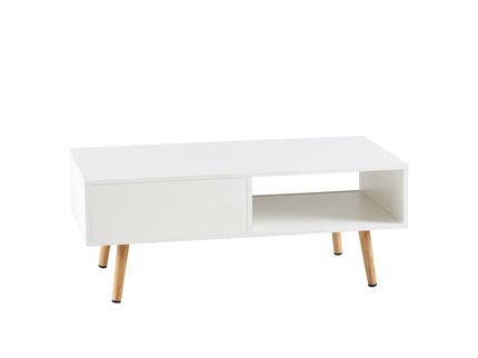 41.34" Rattan Coffee Table, Sliding Door For Storage, Solid Wood Legs, Modern Table For Living Room