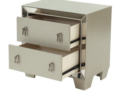 Nightstand With 2 Drawers And Mirror Accent - Silver