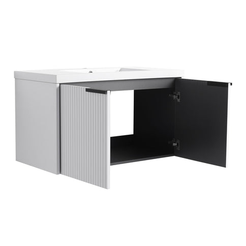 Contemporary Wall Mounted Bathroom Vanity With Resin Double Sink