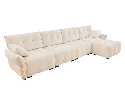 Sofa Set With Ottoman And Pillows, Textured, High Resilience Cushions