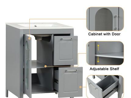 Modern Bathroom Vanity With Sink, Cabinet With 2 Drawers And Door, Adjustable Shelf