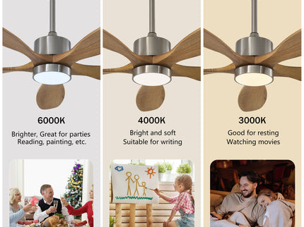 Ceiling Fan With Lights Quiet DC Motor Ceiling Fans 6 Speed Levels - Nickel