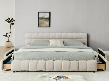 Modern Platform Bed Frame With Thick Fabric