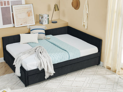 Full Size Upholstered Daybed With Trundle, Tufted Backrest And Armrests - Black