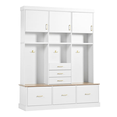 Entryway Hall Tree With Bench And Storage, 5 In 1 Coat Rack