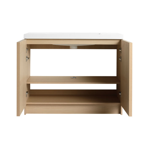 42" Freestanding Bathroom Vanity & Sink & 2 Soft Close Cabinet Doors - Oak / White