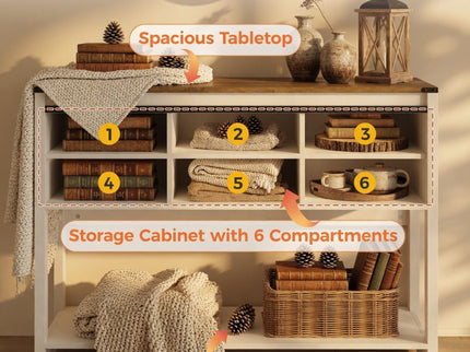 Entryway Table With Sliding Barn Door Storage - White / Oak