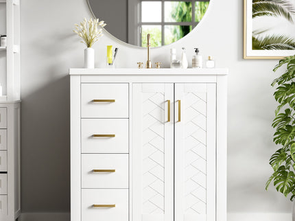 Ceramic Sink Combo, Freestanding Vanity Set With 3 Drawers & Soft Closing Doors