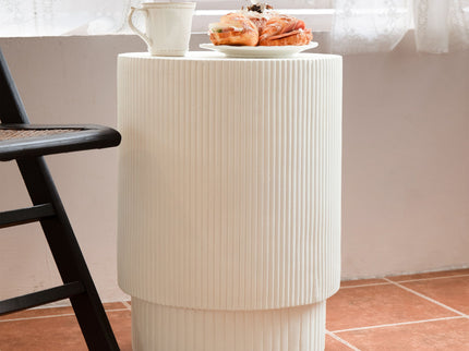 Handmade Side Table With Ribbed Design For Indoor And Outdoor Use - White
