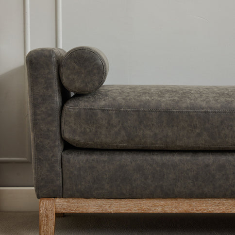 Elegant Upholstered Bench Daybed Ottoman With Bolster Pillows