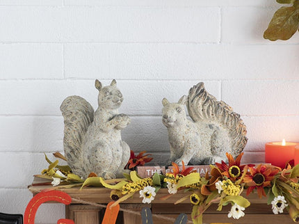 Resin Standing & Lying Down Squirrel Rustic, For Harvest Festival Fall Festival & Thanksgiving Table Decorations (Set of 2) - Antique Cream