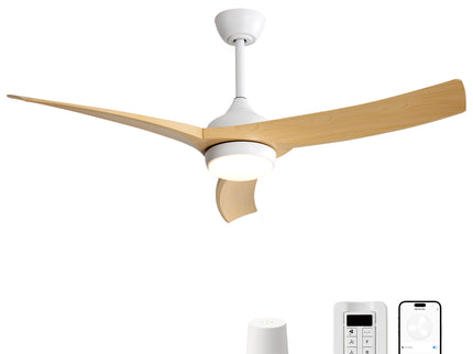 52" Ceiling Fan & 18W LED Light And Remote Control, DC Motor For Bedroom - White