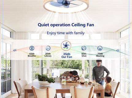 Ceiling Fans With Lights And Remote, 3000 - 6500K Dimmable Flush Mount LED Fan Light, 6 Speeds, Quiet DC Motor For Living Room - Matte White / Natural Wood