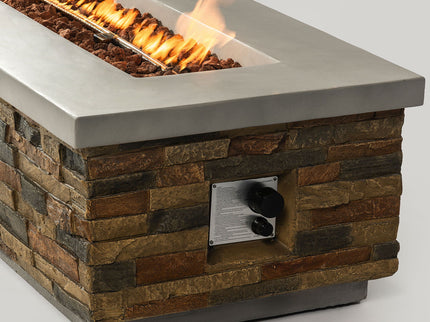 Propane Gas Fire Pit Table, 60000 Btu Rectangular For Outside Patio - Sandstone